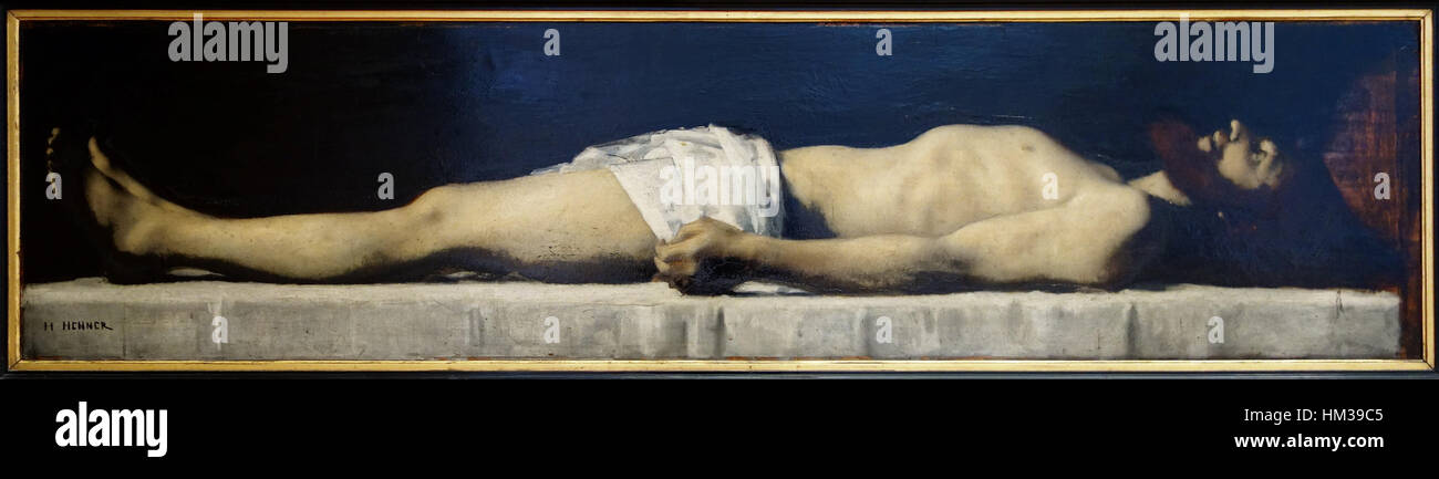 L’œuvre de Jules-Élie Delaunay, connue sous le nom de « Henner Christ », représente la figure du Christ dans un moment intime et serein, mettant en valeur la représentation douce et nuancée des sujets religieux de Delaunay. Banque D'Images