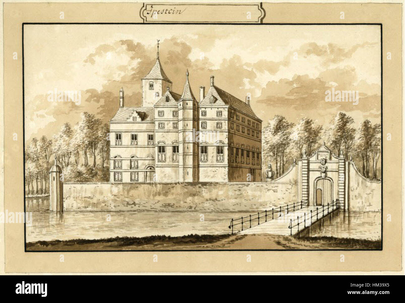 L'huis Ypestein est un manoir historique situé aux pays-Bas. L'architecture de la maison est un bel exemple du style Renaissance hollandais, avec des pignons distinctifs et de grandes fenêtres reflétant ses origines du XVIIe siècle. Banque D'Images