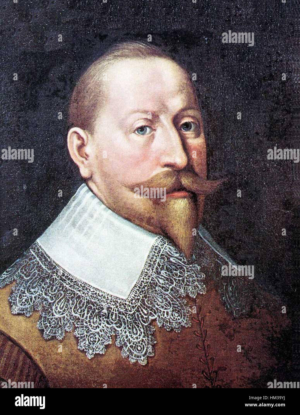 Ce portrait de Gustave II Adolphe de Suède, réalisé vers 1630, capture le roi suédois connu pour son leadership militaire pendant la guerre de trente ans. La peinture reflète son statut royal et son importance historique dans l'histoire européenne. Banque D'Images