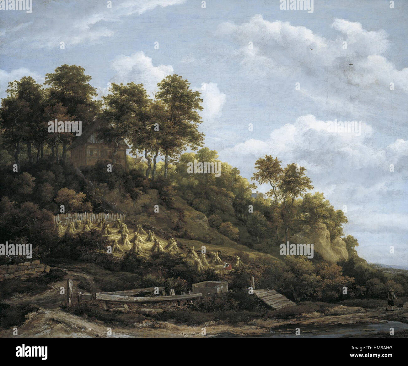 Jacob van Ruisdael - Terrain en pente avec des gerbes de blé Banque D'Images