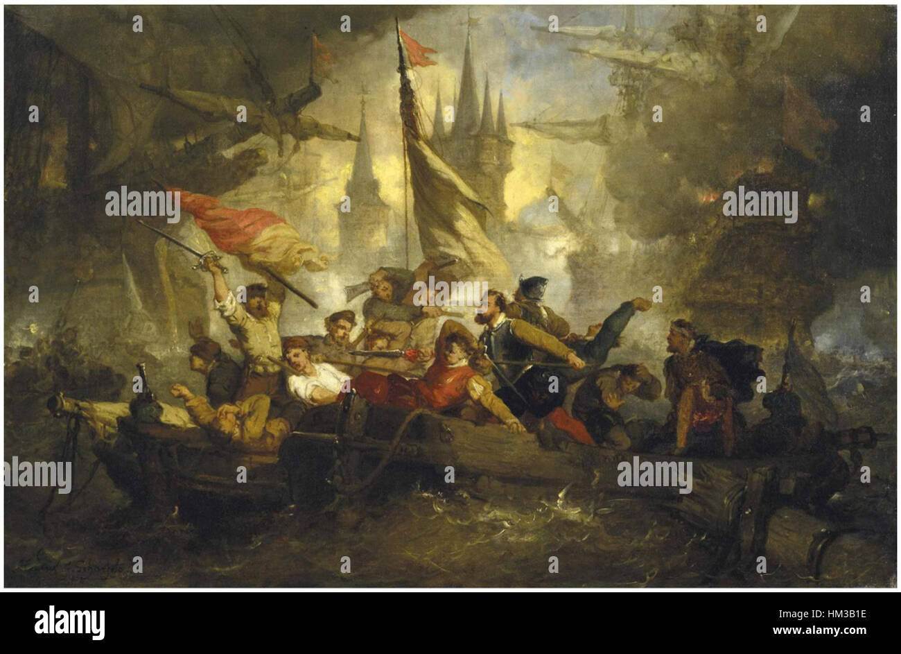 Hendrik Frans Schaefels - scène de bataille navale Banque D'Images