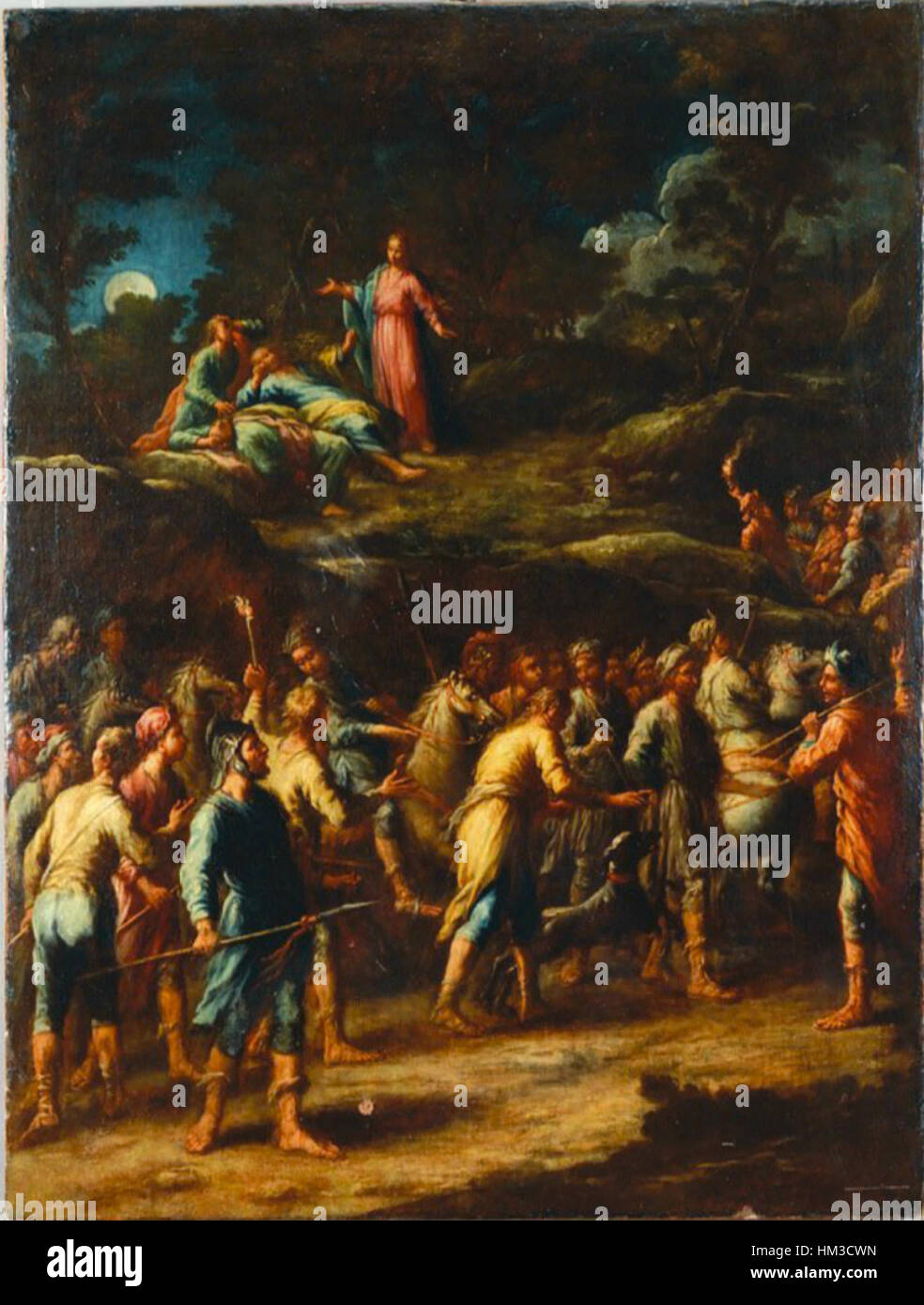 Le Christ dans le jardin de Gethsémani* de Lieven Mehus est une représentation dramatique du moment biblique de la prière du Christ avant son arrestation. La peinture capte une émotion intense et une dévotion spirituelle, avec le Christ représenté dans un moment de solitude et d'angoisse. Banque D'Images
