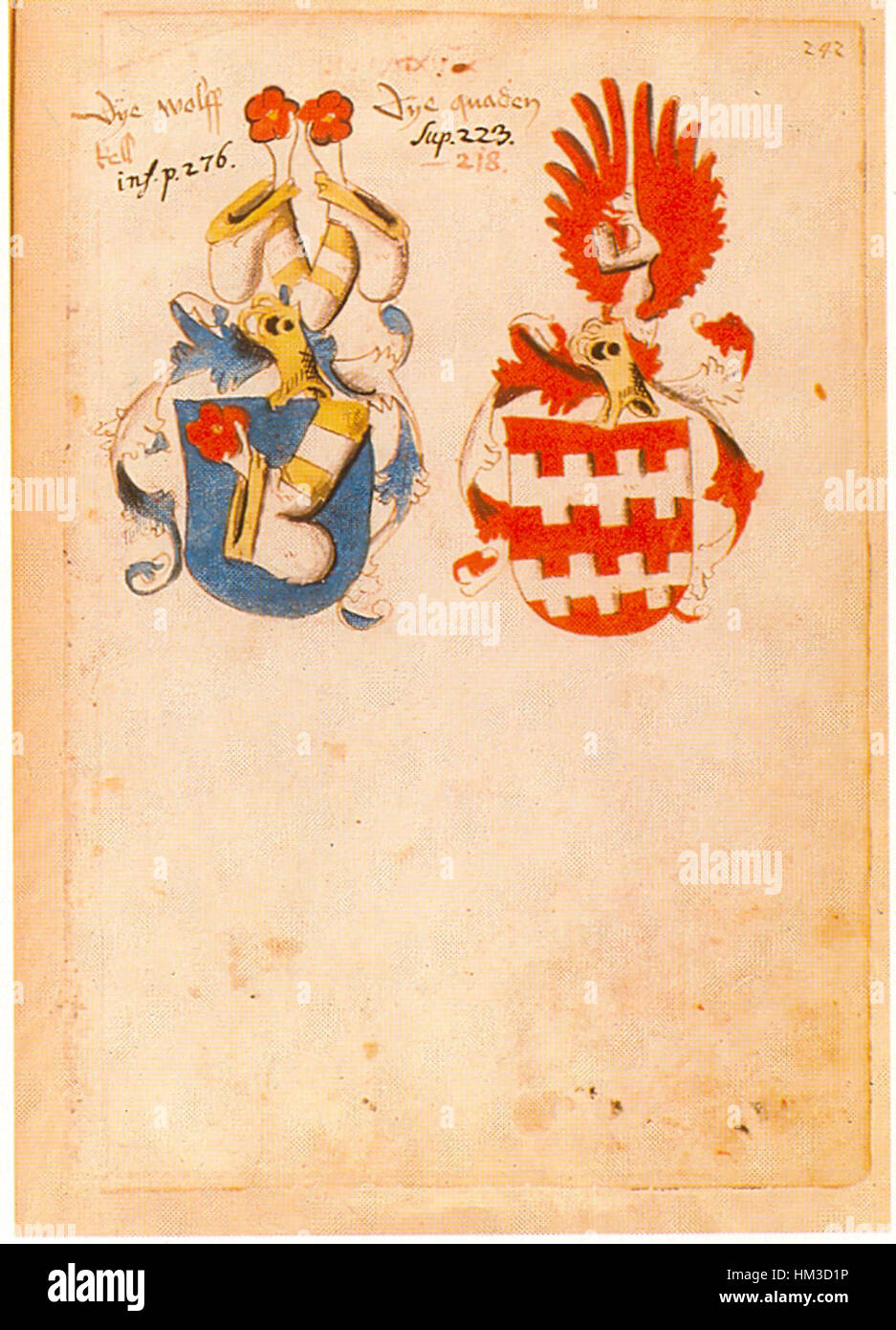 Le *Ingeram Codex* 242 est un manuscrit médiéval contenant des illustrations et du texte enluminés. Le codex est remarquable pour ses représentations détaillées de chevaliers, d'armures et de thèmes chevaleresques, reflétant les valeurs de l'Europe médiévale et la culture martiale de l'époque. Banque D'Images