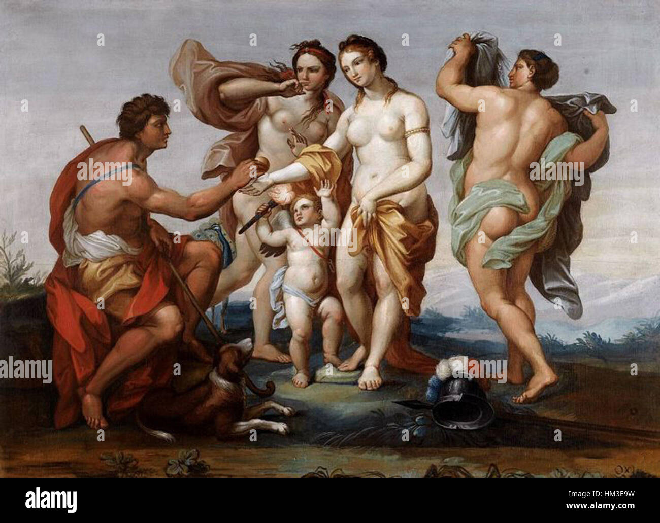 'Le jugement de Paris' dans le style de Raphaël dépeint la célèbre scène mythologique dans laquelle Paris, le prince troyen, doit choisir la plus belle des trois déesses. Cette œuvre reflète l'influence de Raphaël sur l'art de la Renaissance et les thèmes mythologiques. Banque D'Images