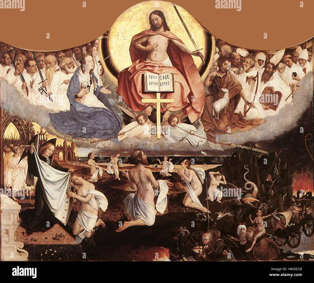 La peinture de Jan Provoost, « jugement dernier », dépeint la scène biblique du jugement final, mettant en valeur les thèmes religieux dramatiques et intenses du XVIe siècle. Ce travail capture la peur et la crainte entourant la justice divine. Banque D'Images