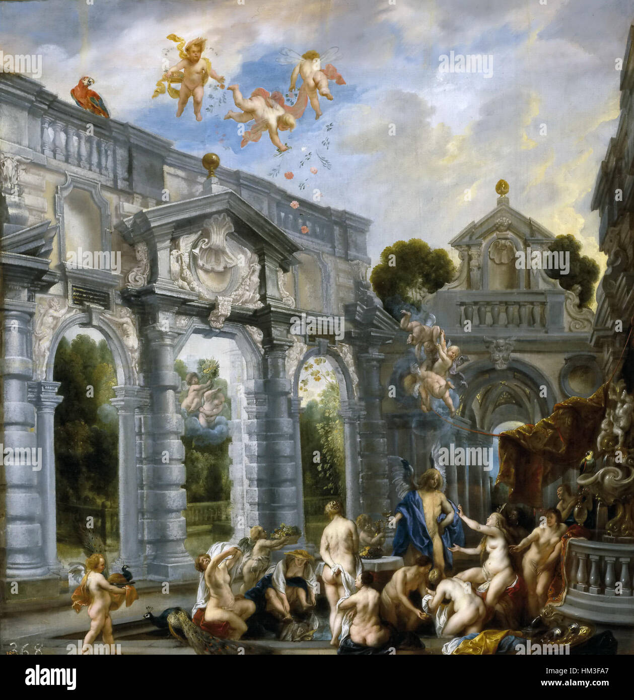 Jacob Jordaens 'L'amour de Cupidon et Psyché' est une peinture baroque qui dépeint l'histoire d'amour mythologique entre les dieux Cupidon et Psyché. L'œuvre met en valeur le style distinctif de Jordaens, mêlant des thèmes mythologiques à des couleurs riches et vives. Banque D'Images