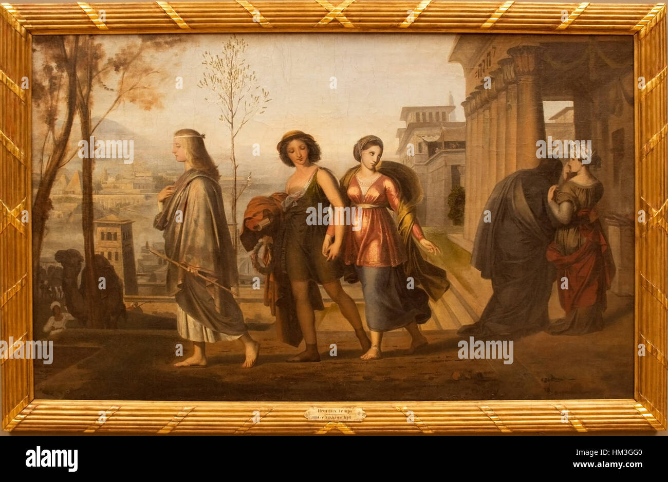 Cette œuvre capte l’esprit joyeux de ses sujets, représentant un moment de bonheur et de célébration. L'utilisation de la lumière et de la couleur par l'artiste crée une atmosphère de chaleur et de positivité. Banque D'Images