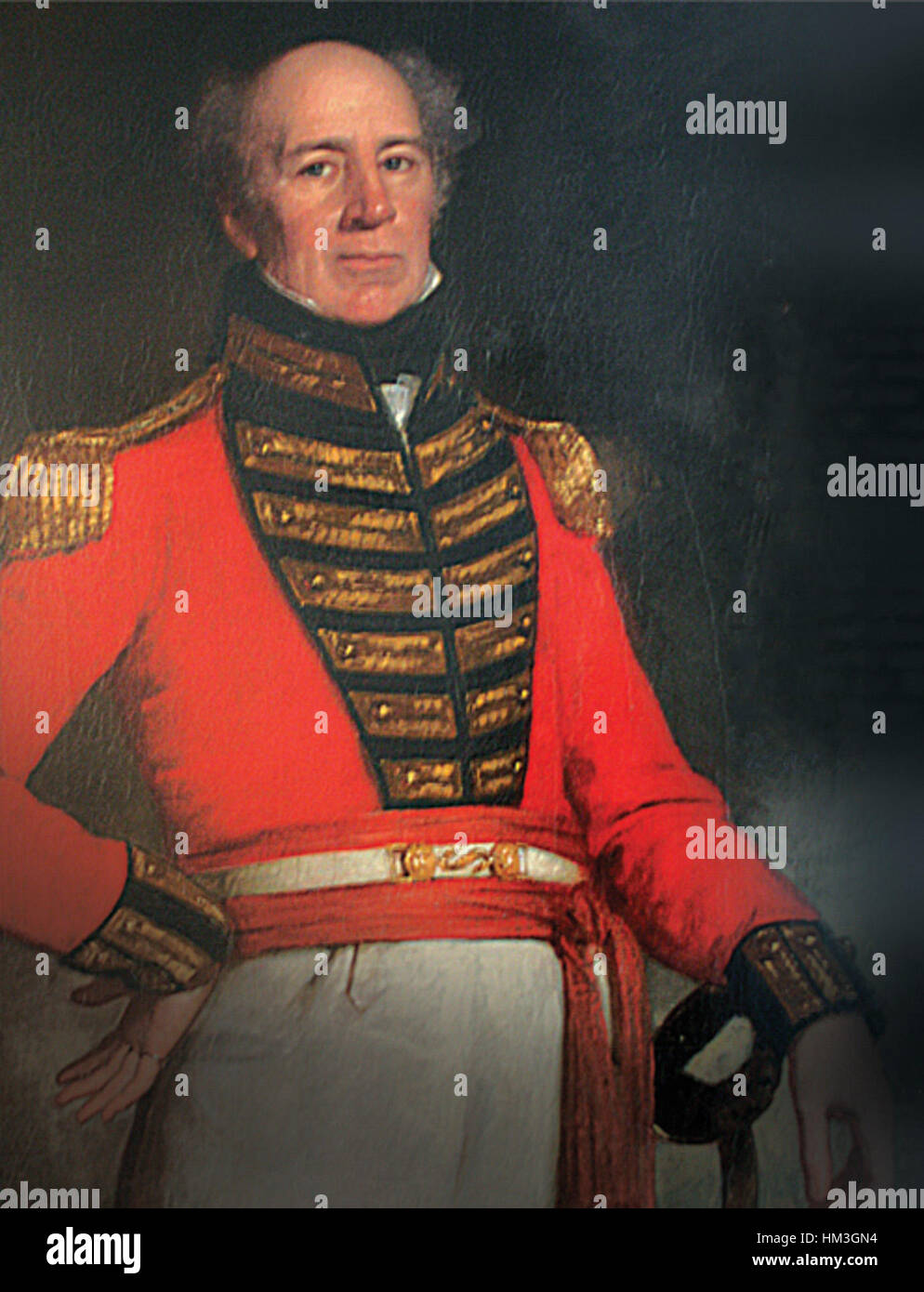 Cette peinture de 1828 de John Graham, « le Rajah de Madras », représente une figure importante de l'Inde coloniale. L’œuvre reflète la signification culturelle et historique du Rajah pendant la domination britannique, capturant la stature et la tenue du sujet avec de beaux détails. Banque D'Images