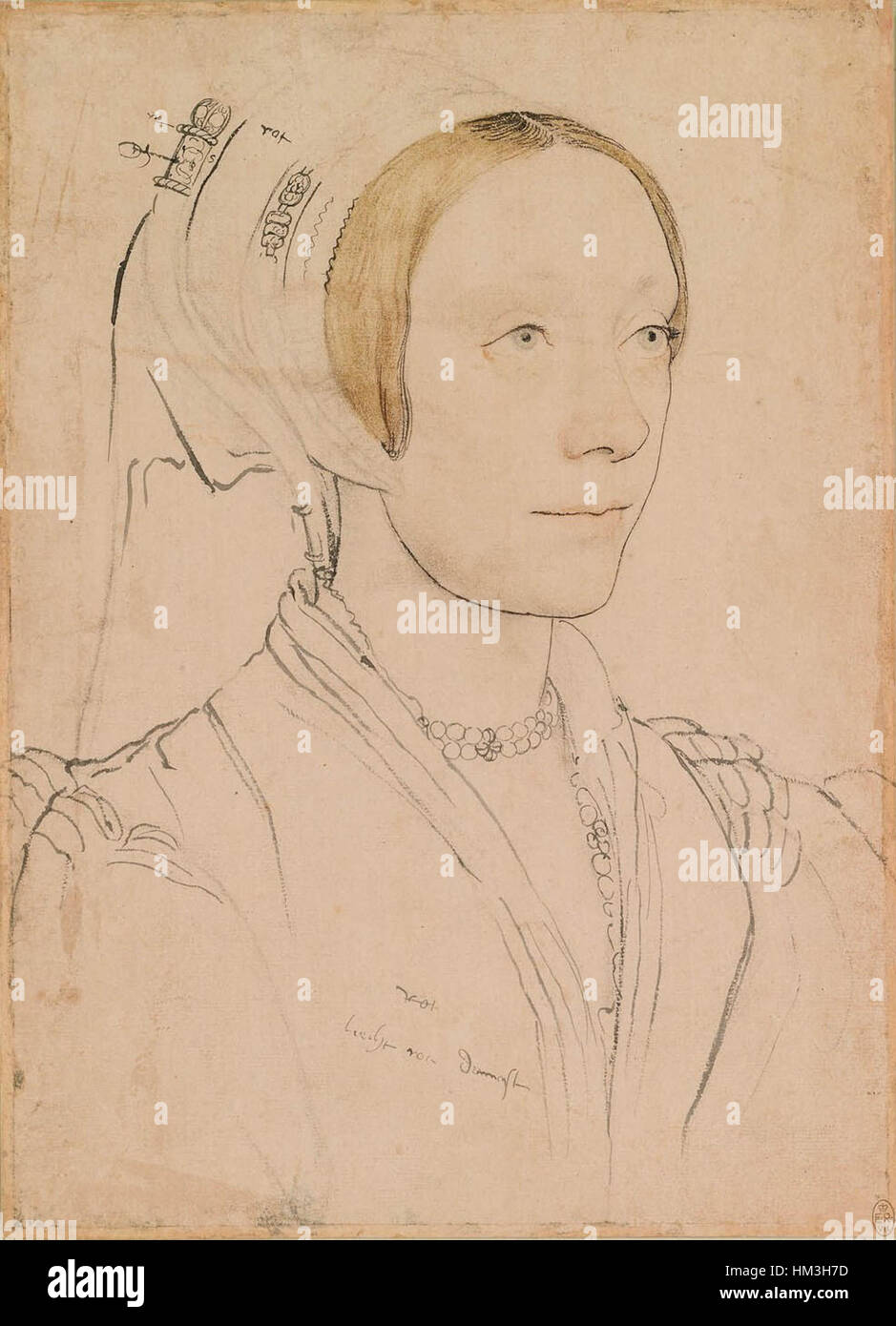 Cette peinture à l'huile de Hans Holbein le jeune, intitulée « une femme non identifiée », met en valeur les compétences exceptionnelles de Holbein dans la capture des détails fins et la profondeur psychologique. L’identité de la femme reste inconnue, ajoutant un élément de mystère à ce portrait classique. Banque D'Images
