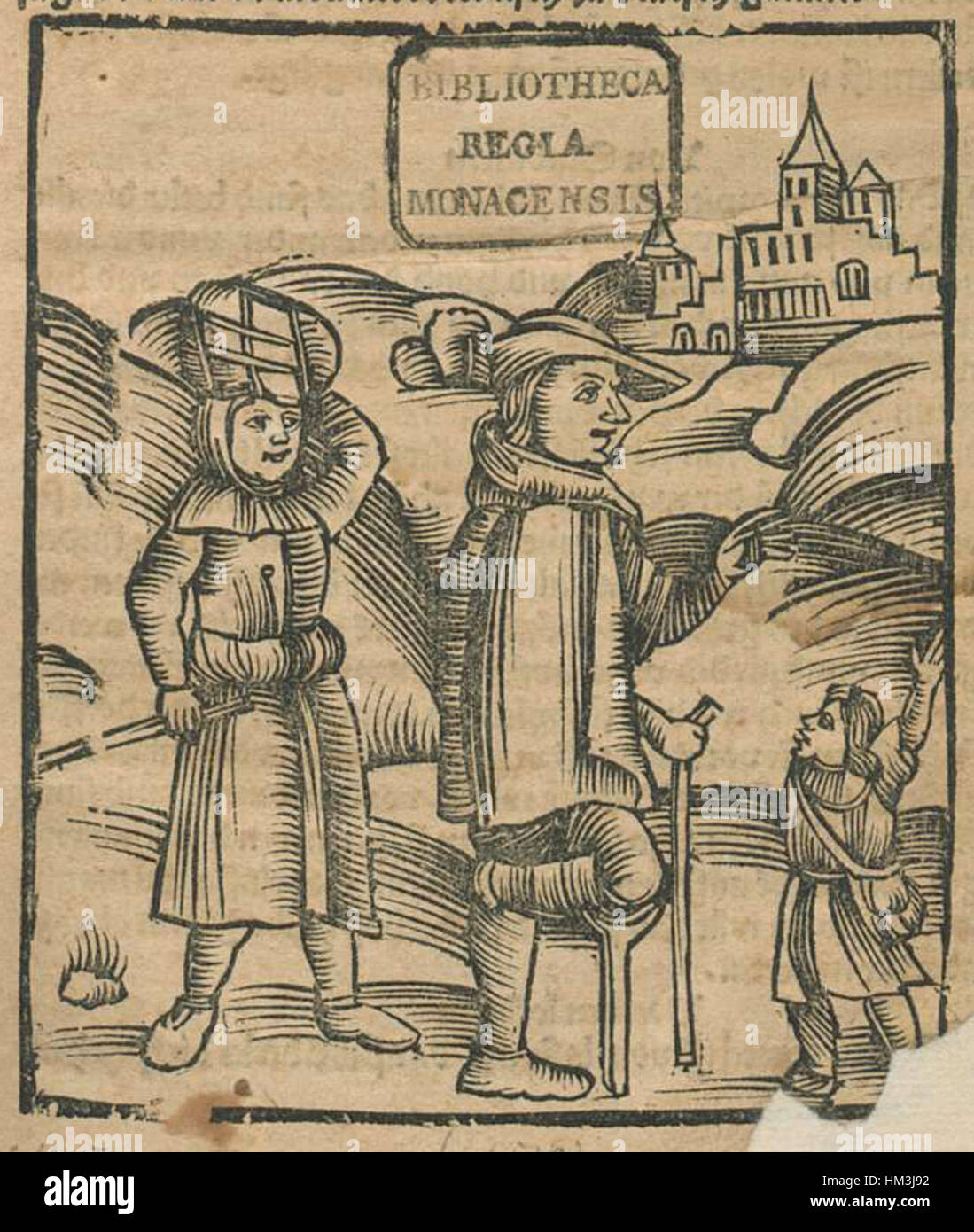 'Liber Vagatorum (Titelholzschnitt)' est une page de titre illustrée gravée sur bois du livre allemand du XVIe siècle 'Liber Vagatorum'. La gravure sur bois représente un groupe de vagabonds, reflétant l'accent mis par le livre sur la vie des personnes itinérantes. Banque D'Images