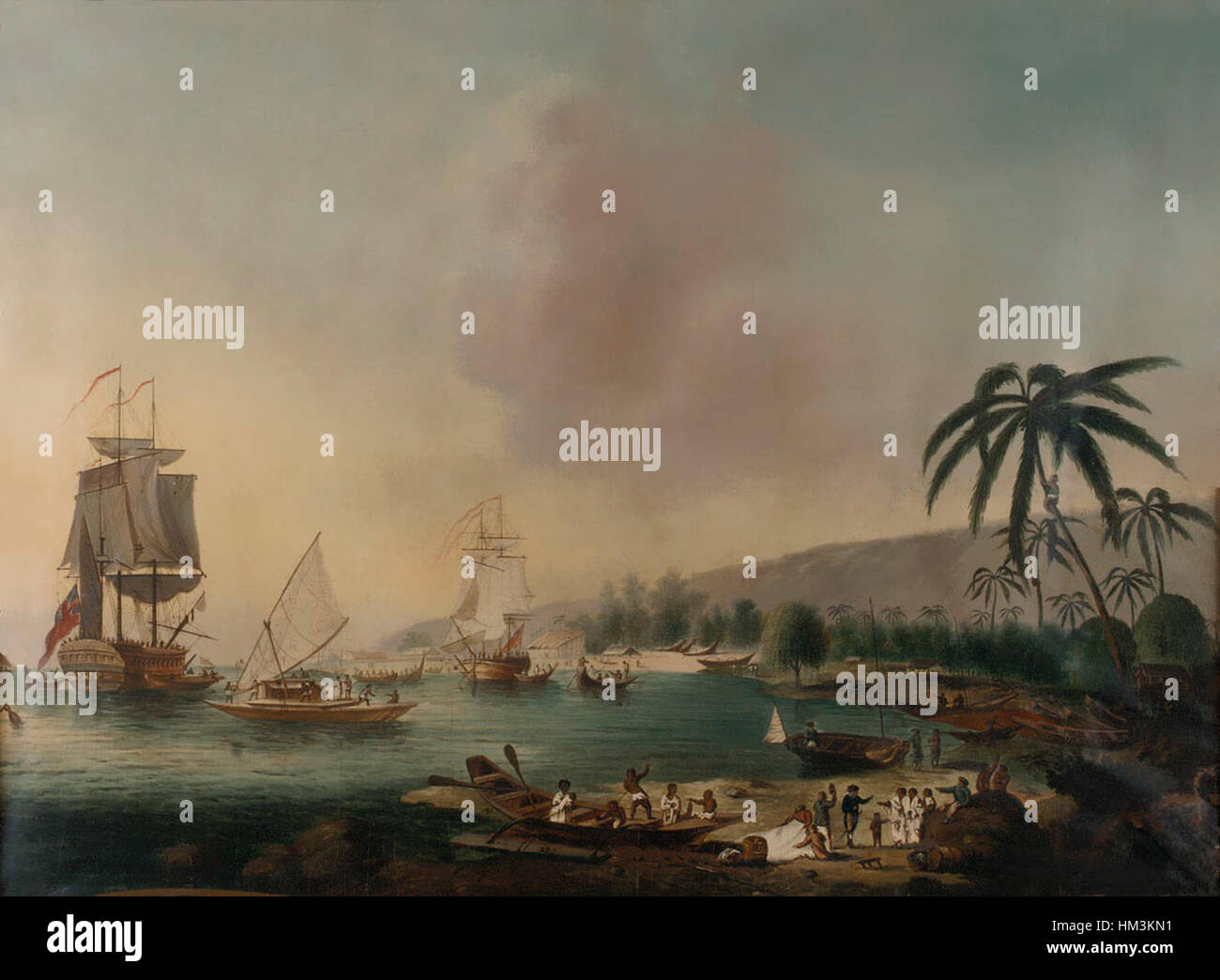 Les plus jeunes invités de John, le HMS Resolution et Discovery à Tahiti Banque D'Images