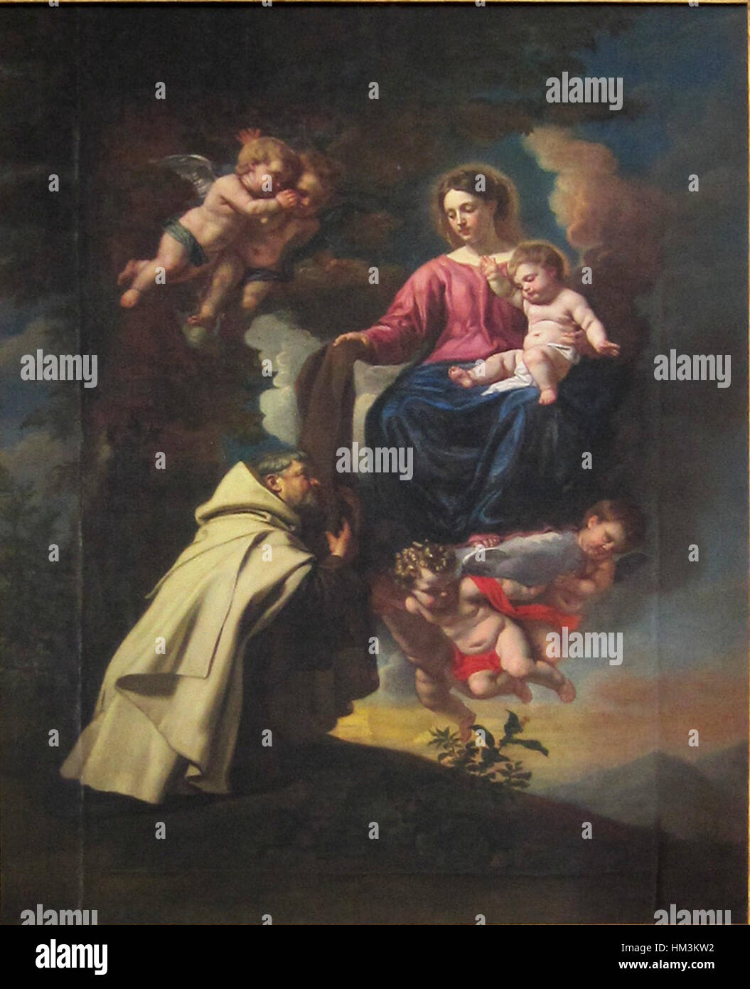 La peinture "La remise du scapulaire à Saint Simon Stock" de Jacob van Oost (II), un peintre flamand, représentant la scène où saint Simon Stock reçoit le scapulaire, située dans l'Église Saint-André de Lille. Banque D'Images