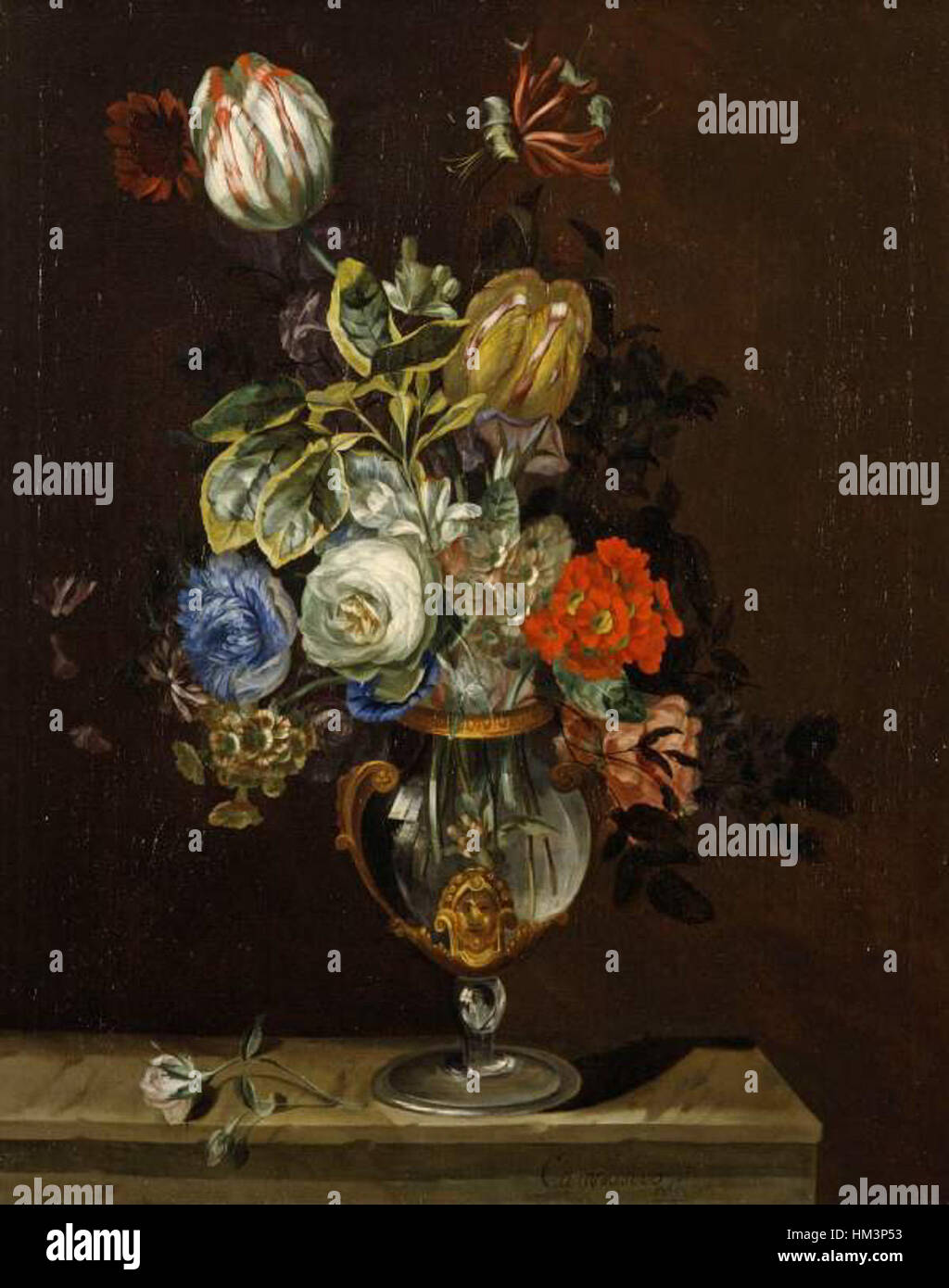 Jacob Campo Weyerman - Bouqet de fleurs dans un vase de verre musée Fitzwilliam 56,8 x 48,9 Banque D'Images