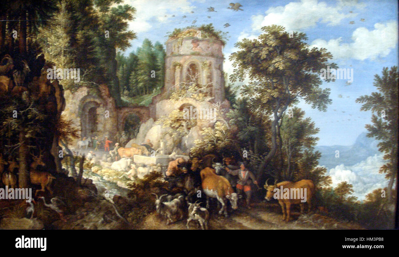 Paysage avec la fuite en Egypte-1624-Roelandt Savery Banque D'Images