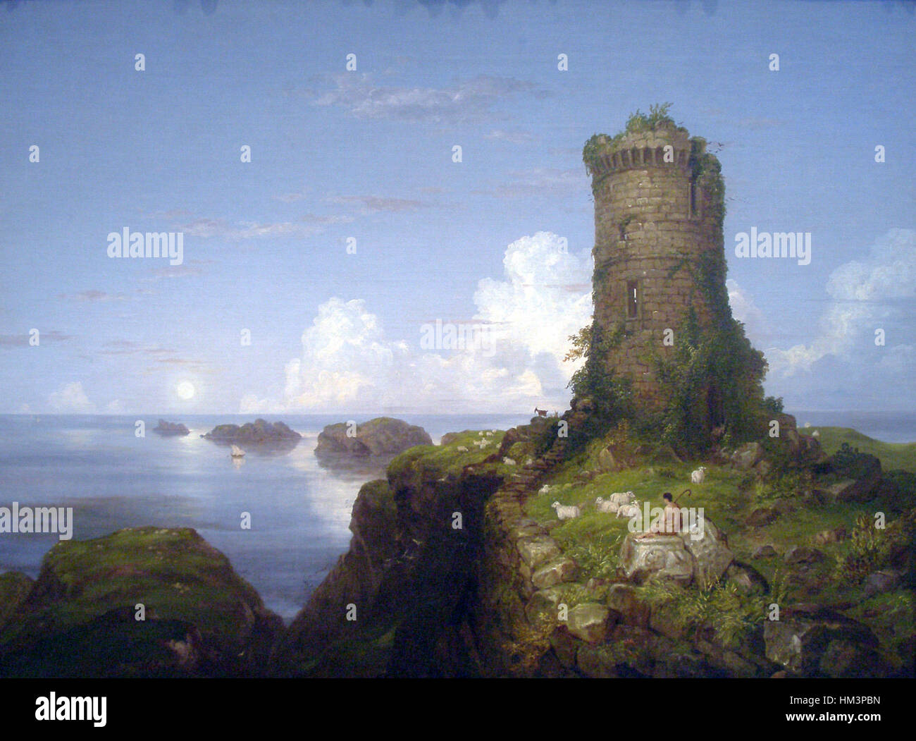 Côte italienne scène avec une tour en ruine-1838-Thomas Cole Banque D'Images Côte italienne scène avec une tour en ruine-1838-Thomas Cole Banque D'Images