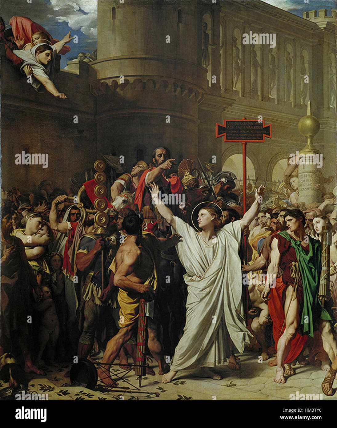 Le Martyre Saint-Symphorien de Jean Auguste Dominique Ingres dépeint le martyre de Saint Symphorien, mettant en valeur la maîtrise du style néoclassique par Ingres, en mettant l'accent sur le réalisme dramatique, la précision anatomique et l'intensité émotionnelle. Banque D'Images
