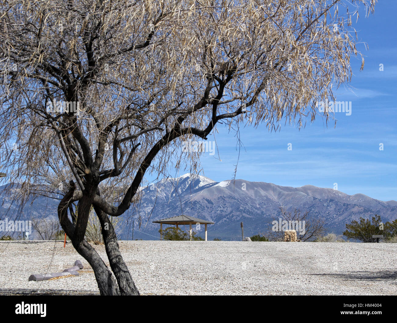 Site de pétroglyphes de Trois Rivières au Nouveau Mexique a une aire de pique-nique et de belles vues sur les montagnes environnantes. Banque D'Images