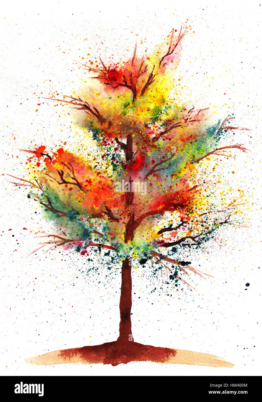 Peinture Aquarelle colorée de l'arbre d'automne Photo Stock - Alamy