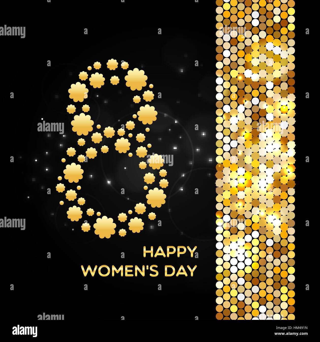 Le 8 mars. Happy Women's Day golden shimmer contexte faite de paillettes abstrait pour votre conception de carte de vœux Illustration de Vecteur