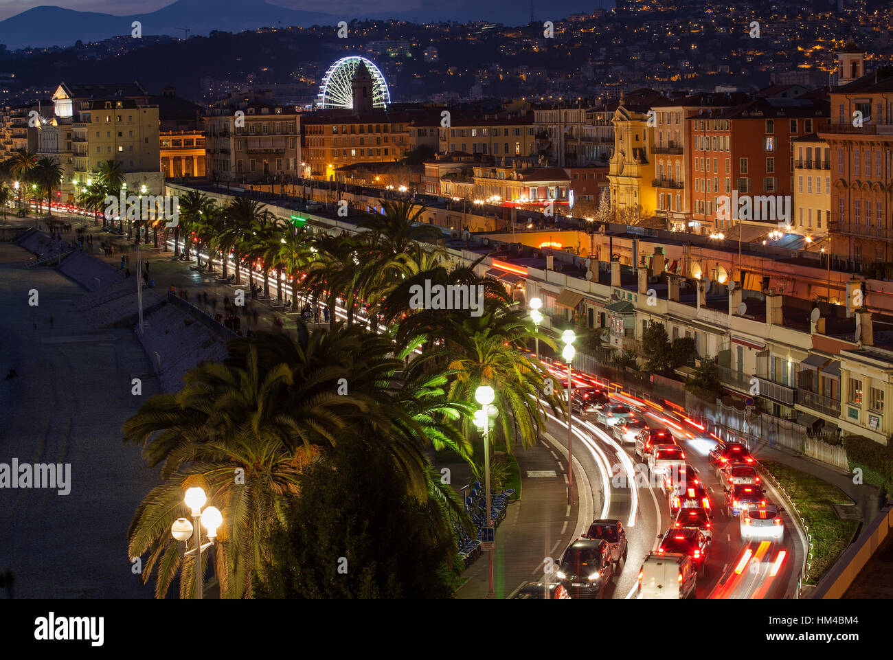 Nice Promenade des Anglais, soir, Nice, Côte d'Azur, France Banque D'Images