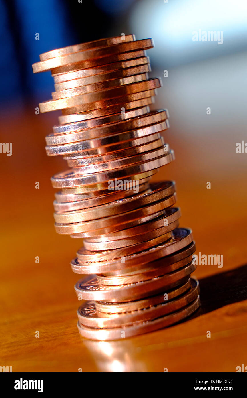 L'une et deux pièces d'un cent in pile Banque D'Images