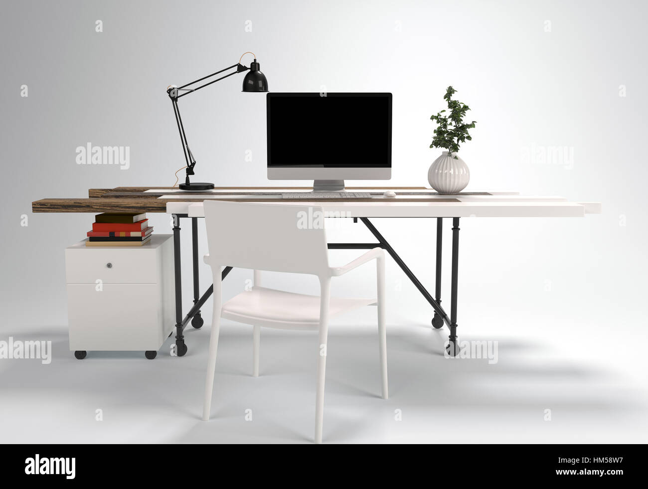 De Avec Travail ChaiseOrdinateurLampe Bureau Et PlanteIsolé OwPkXZiuT