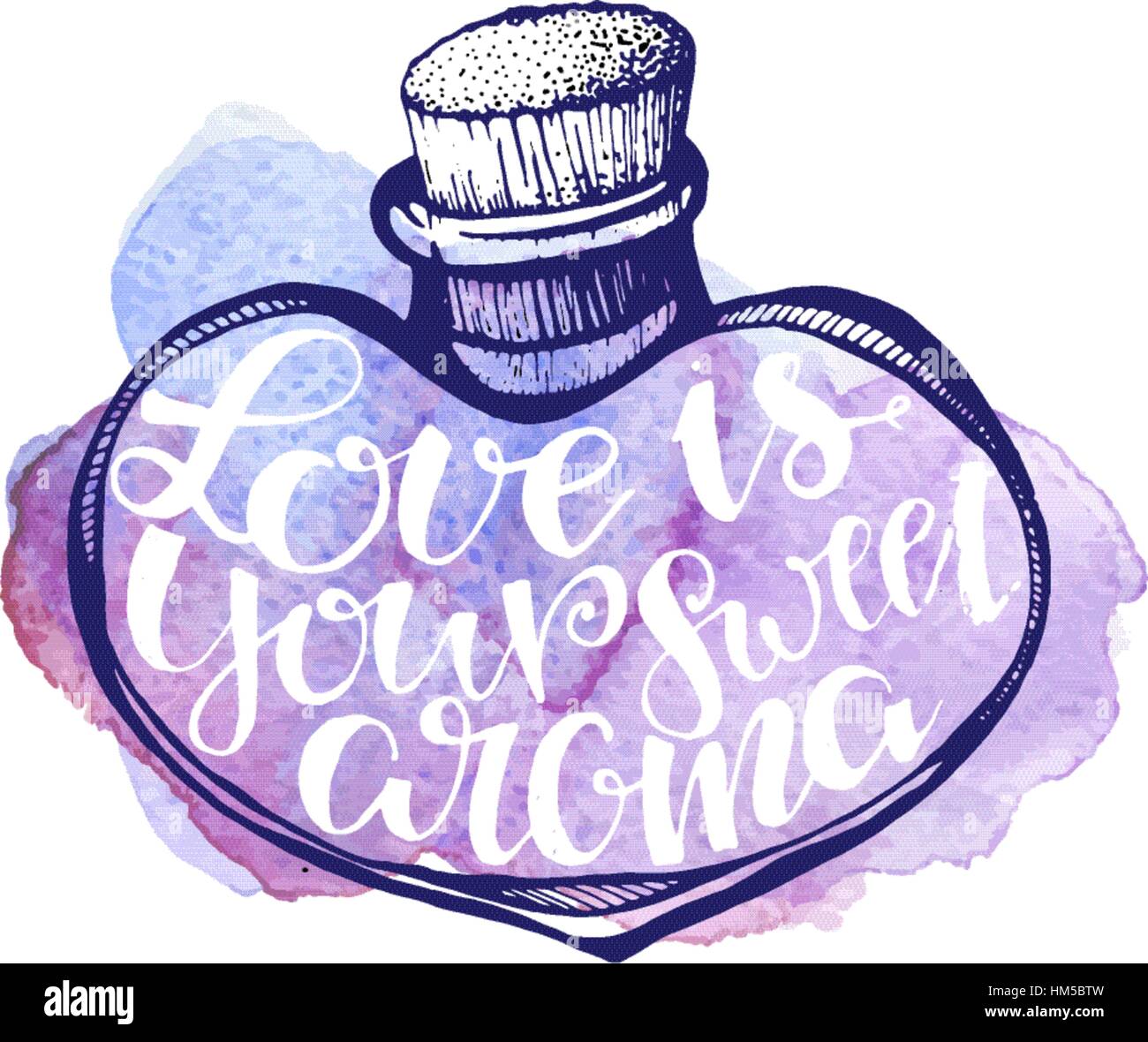 Vector Handdrawn diy doodle illustration de coeur rempli de lettres. L'amour est votre aroma sur aquarelle d'un AVC. Modèle, bannière, paquet, vêtements, Illustration de Vecteur