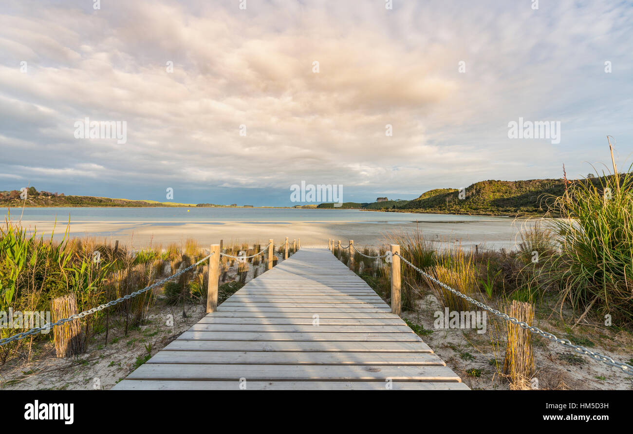 Promenade à la plage, lac Taharoa, Northland, North Island, New Zealand Banque D'Images