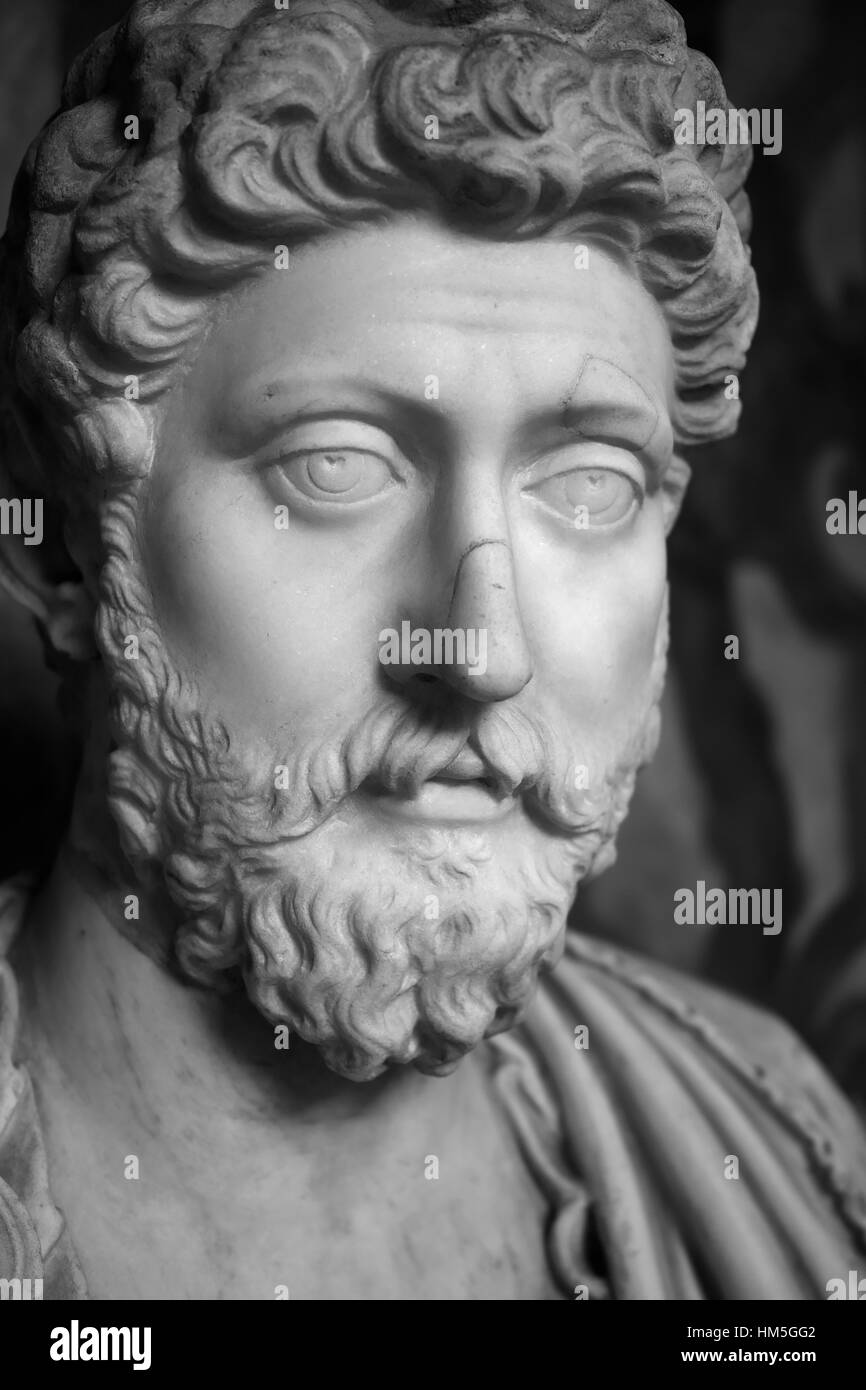 Rome. L'Italie. Portrait buste de l'empereur romain Marc Aurèle (121-180 AD). Palazzo Altemps. Museo Nazionale Romano. Banque D'Images