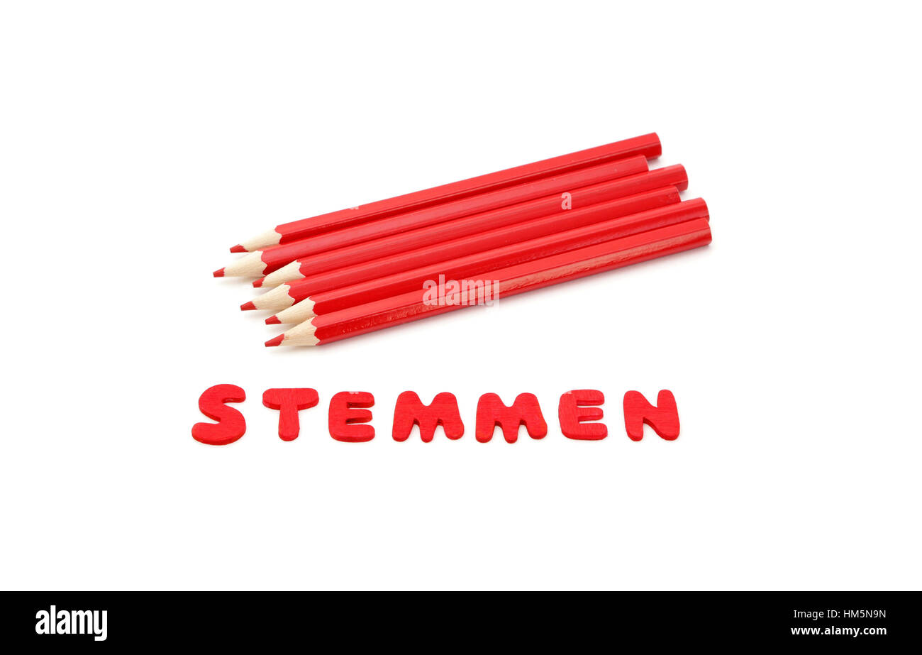Crayons rouge et le mot qui signifie 2 stemmen à voter en néerlandais pour les prochaines élections le 15 mars 2017 aux Pays-Bas Banque D'Images