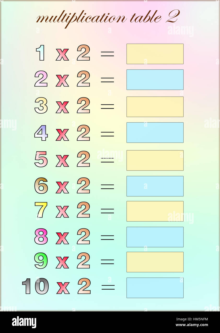 Table de multiplication de deux avec l'espace vide d'écrire - exercices  pour les enfants de l'école Photo Stock - Alamy