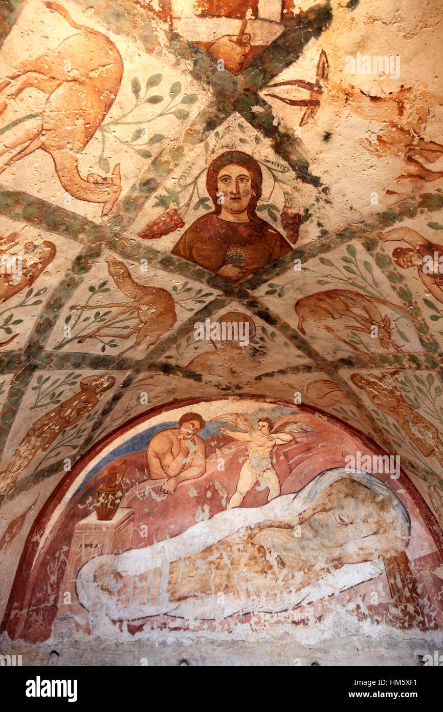 L'intérieur de fresques , Qasr Amra, également transcrit ou Qusair Amra Qusayr Amra, est le plus connu de ces châteaux du désert situé dans l'est de la Jordanie Banque D'Images