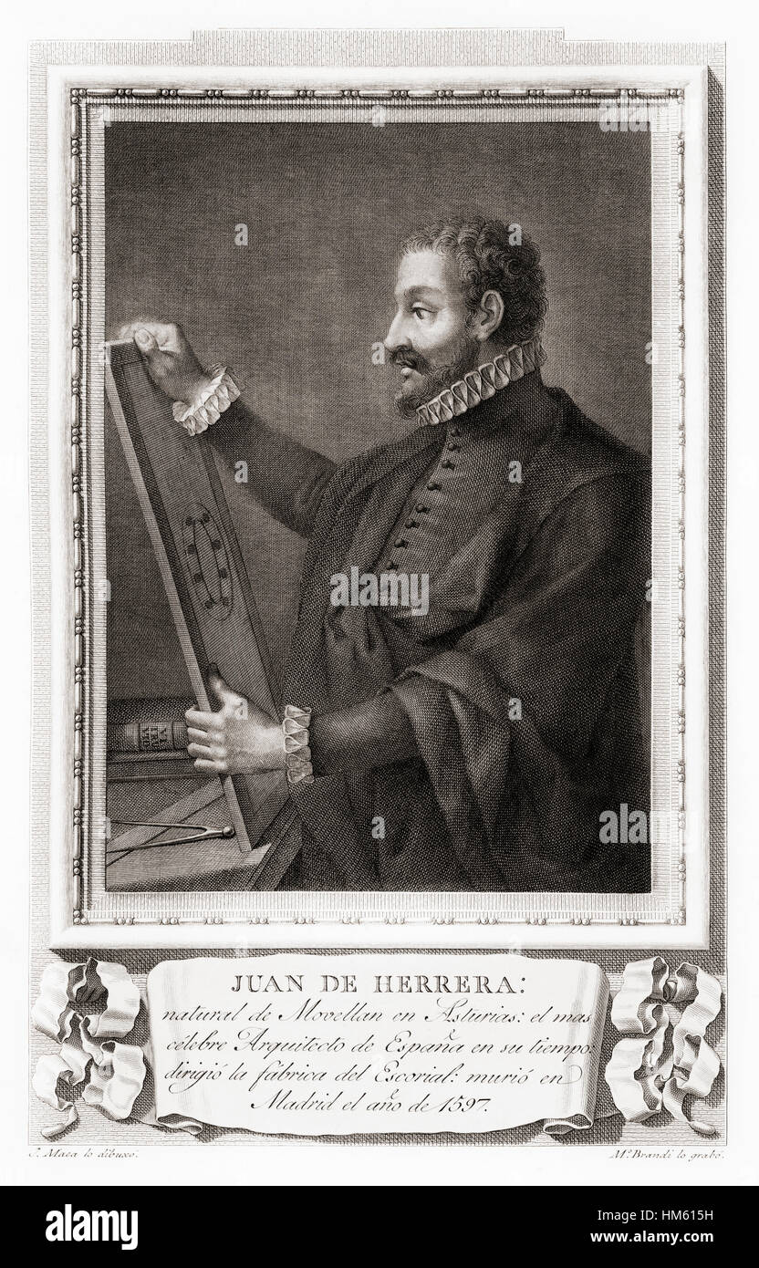 Juan de Herrera, 1530 - 1597. L'architecte espagnol, mathématicien et géomètre. Après une gravure dans Retratos de Los Españoles Ilustres, publié à Madrid, 1791 Banque D'Images