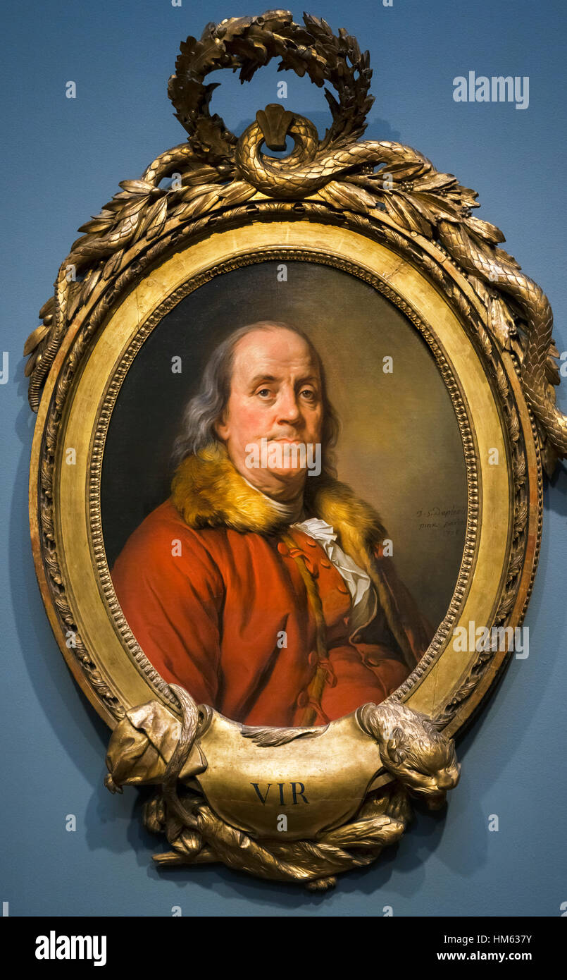 Benjamin Franklin. Portrait par Duplessis - Le Col de Fourrure Portrait - Huile sur toile, 1778 Banque D'Images