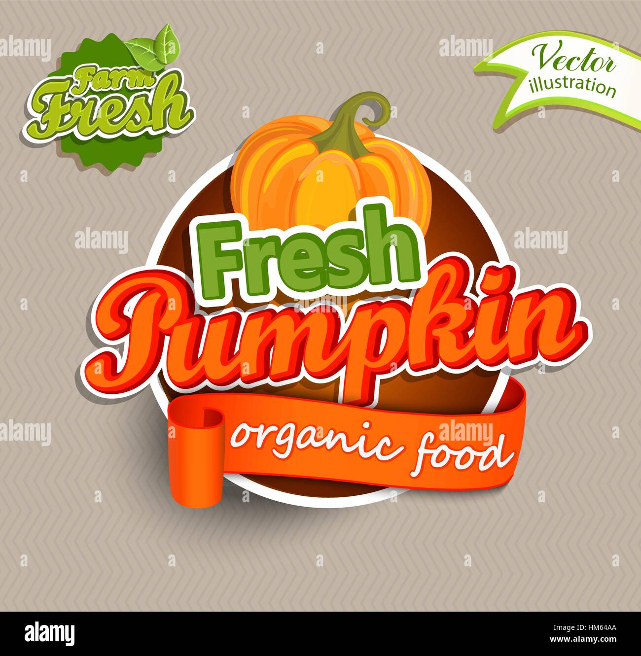 Typographie lettrage logo Pumkin frais étiquette alimentaire ou un autocollant. Concept pour les agriculteurs, le marché d'aliments biologiques, la conception de produit naturel.Vector illustration. Illustration de Vecteur