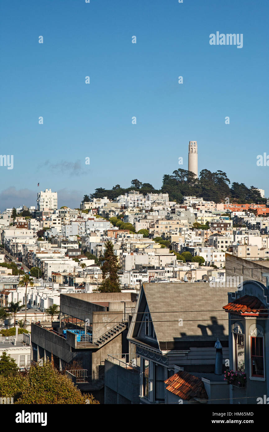 La Coit Tower sur Telegraph Hill, San Francisco, California USA Banque D'Images