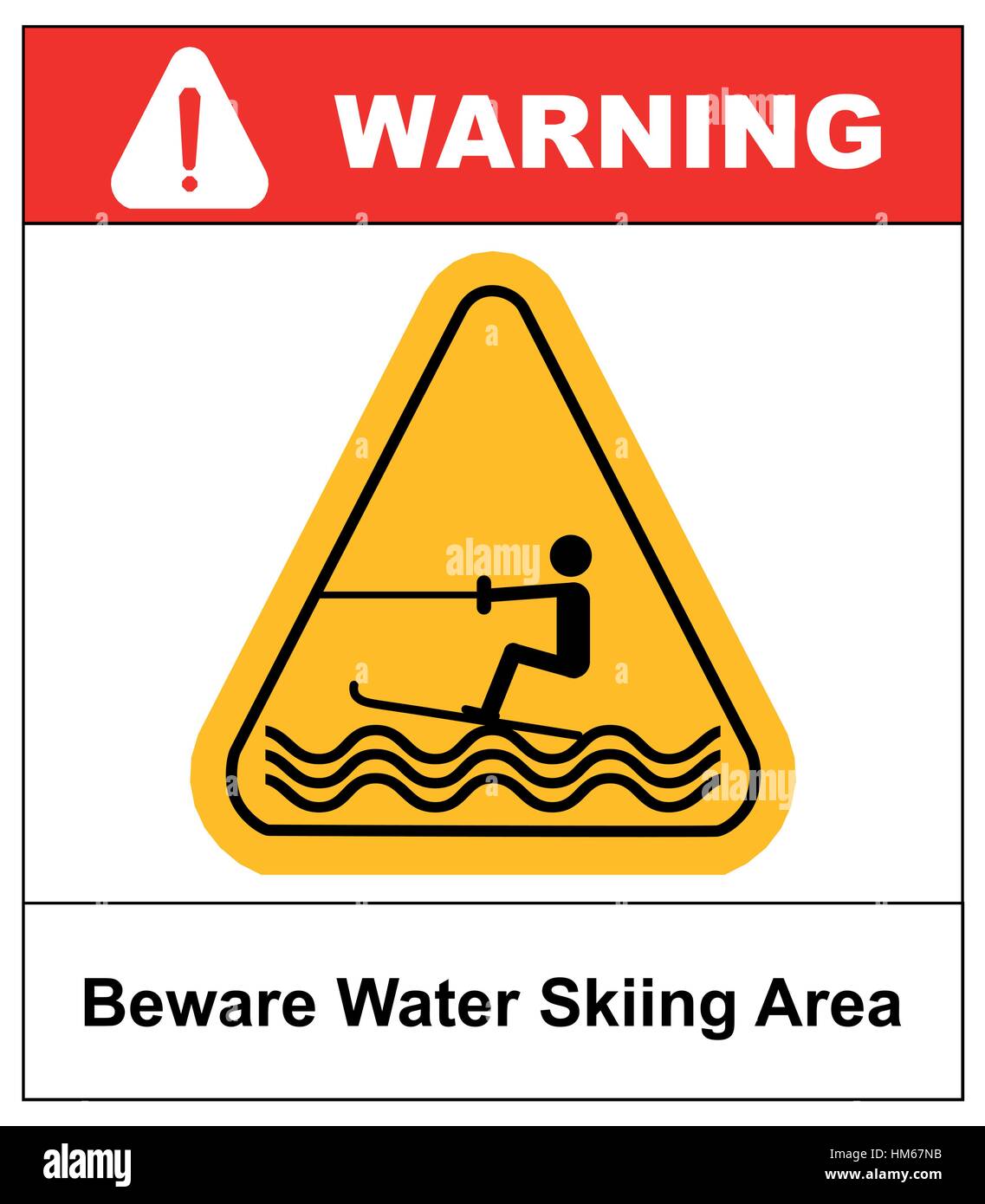 Méfiez-vous du ski nautique. Panneau d'avertissement dans triangle jaune isolé sur blanc. Stock Vector illustration. L'eau d'été Pictogrammes Sport Télévision People Icon Illustration de Vecteur