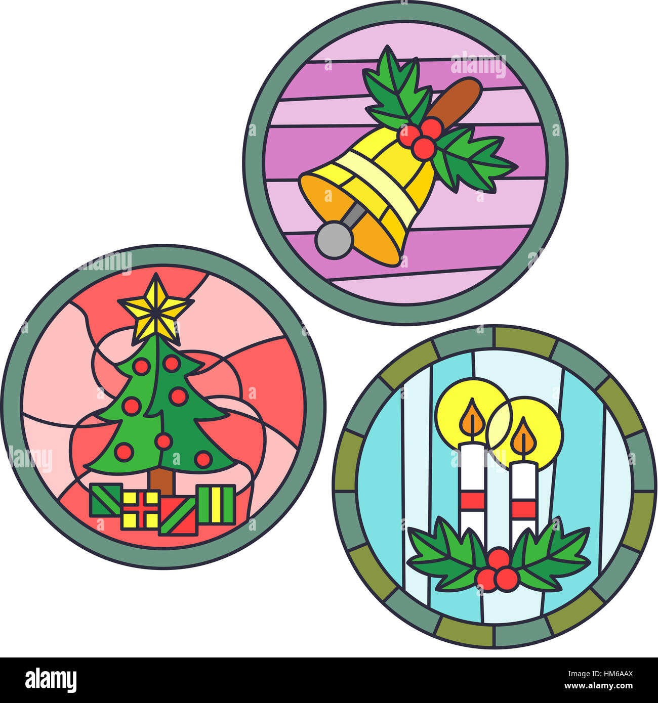 Illustration du vitrail avec symboles de Noël Banque D'Images