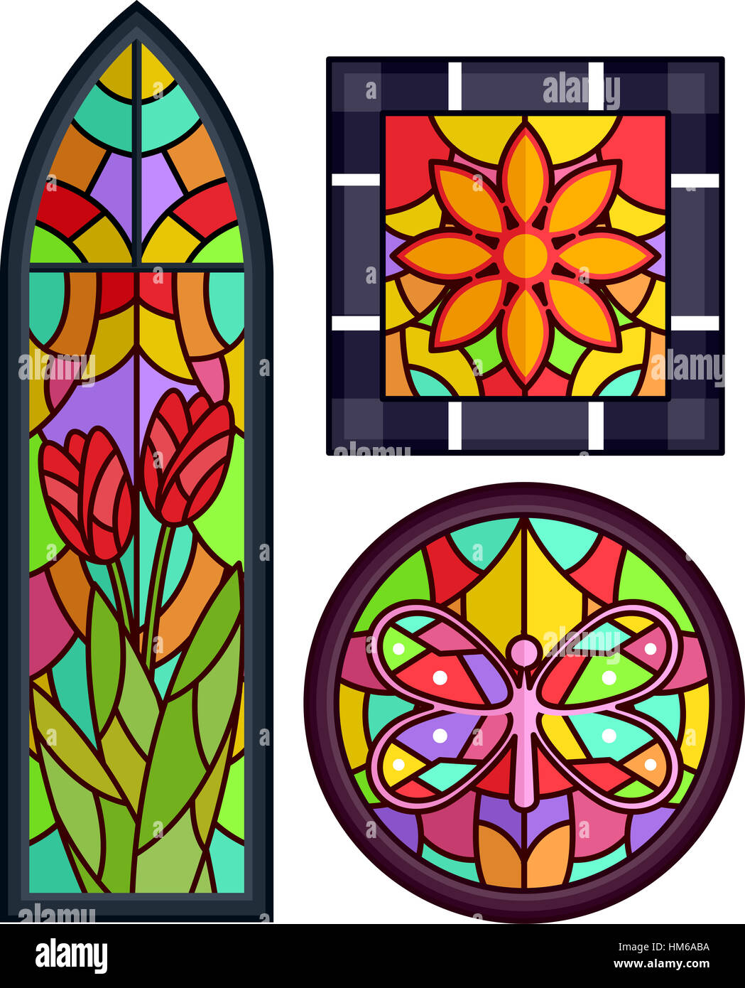 Illustration avec vitraux colorés de motifs floraux Banque D'Images