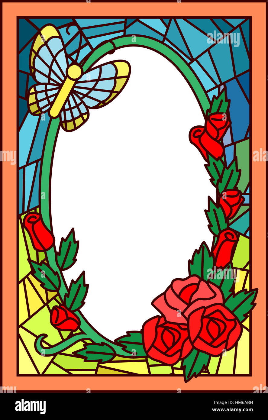 Vitraux d' illustration planant au-dessus d'un papillon Roses Banque D'Images