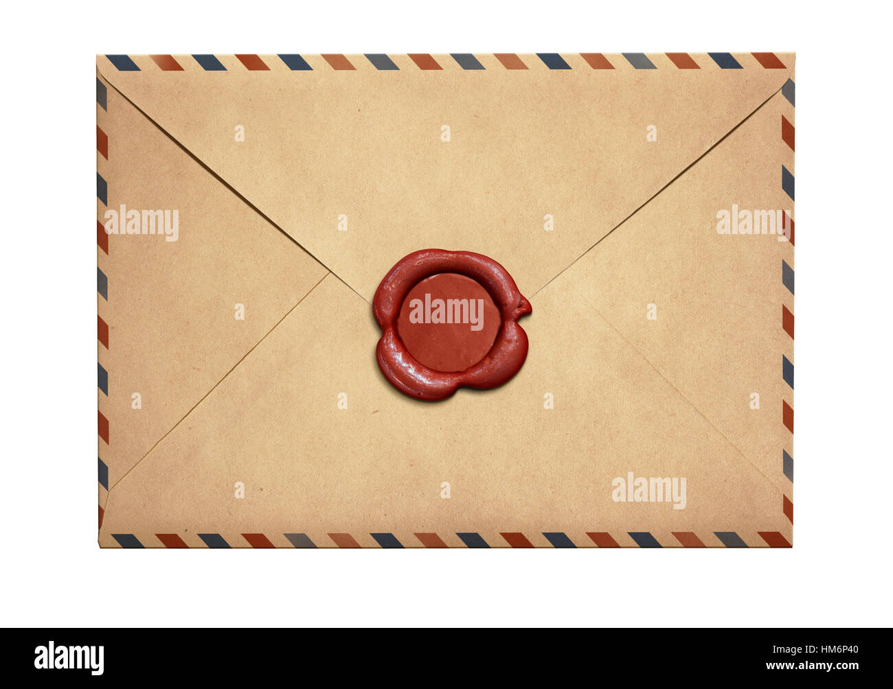 Ancienne lettre d'air enveloppe avec cachet de cire rouge isolé Banque D'Images