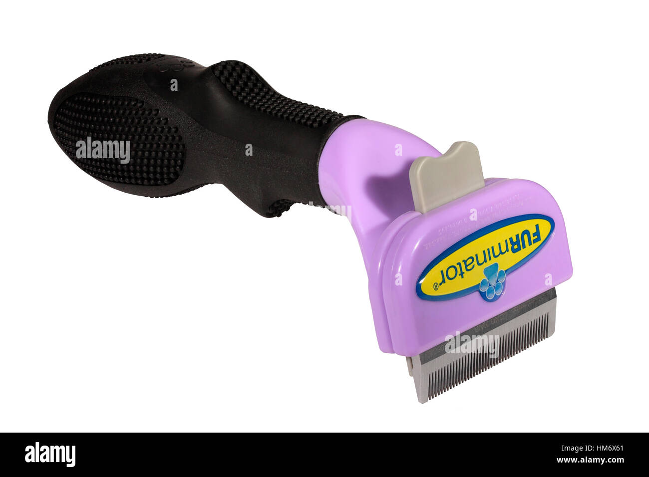 Furminator chat aux longs cheveux Peigne toilettage isolé sur fond blanc Banque D'Images