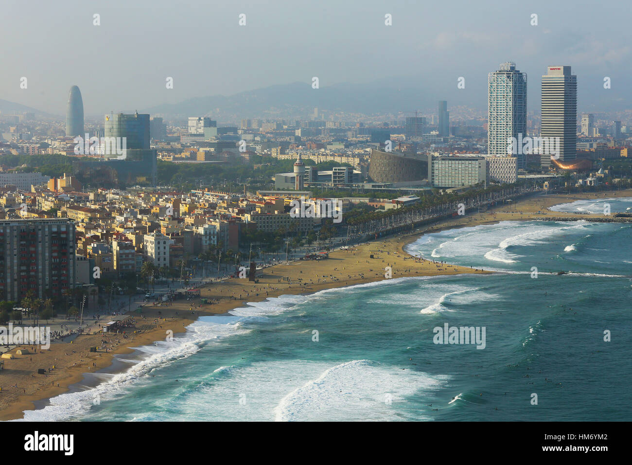 La plage de SANT SEBASTIÁ, Barcelone, Espagne. Banque D'Images