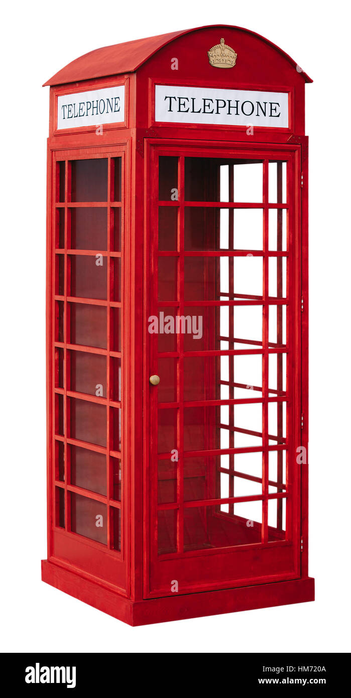 L'anglais callbox public rouge est isolé sur fond blanc Banque D'Images