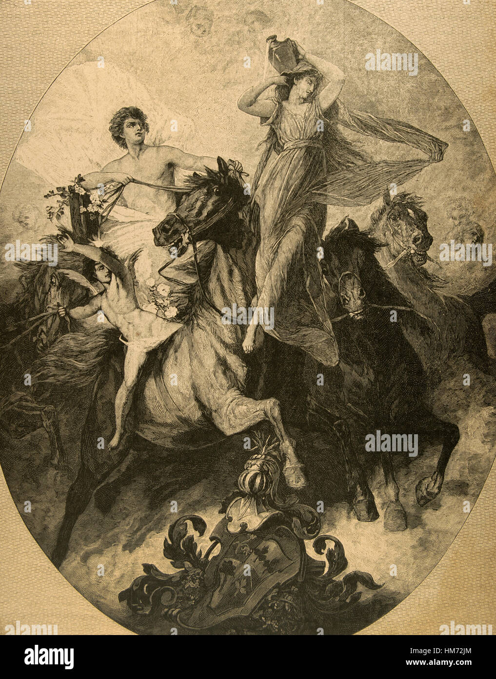 Phoebus ou Apollo. Dieu olympien. Gravure par Scheu. La péninsule ibérique, l'illustration de 1886. Banque D'Images