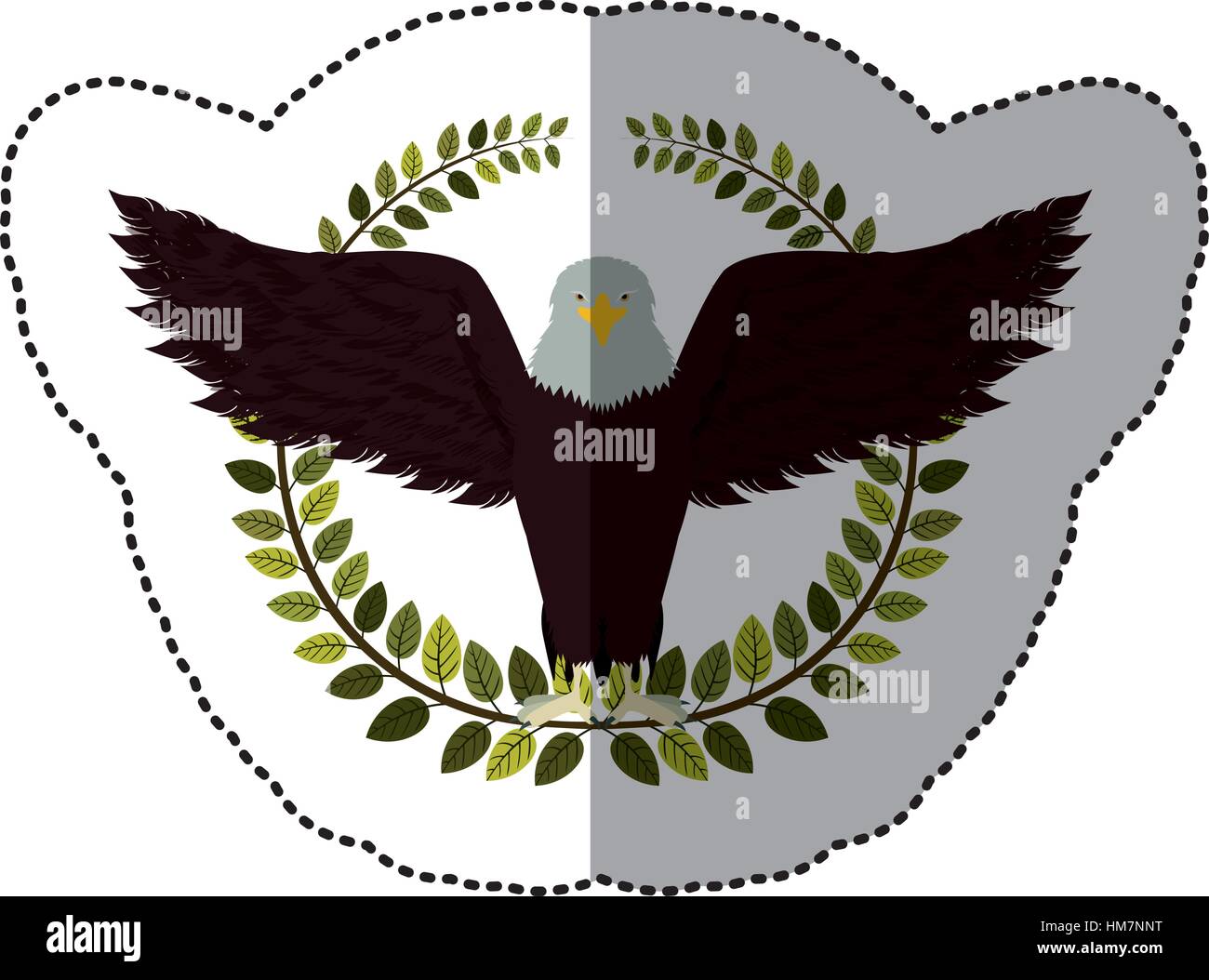 Ombre moyen coloré autocollant avec couronne d'olivier avec aigle aux ailes  ouvertes vector illustration Image Vectorielle Stock - Alamy