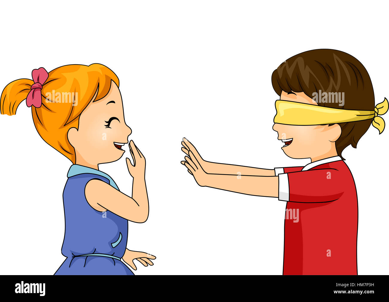 Illustration d'enfants qui jouent un jeu les yeux bandés Photo Stock - Alamy