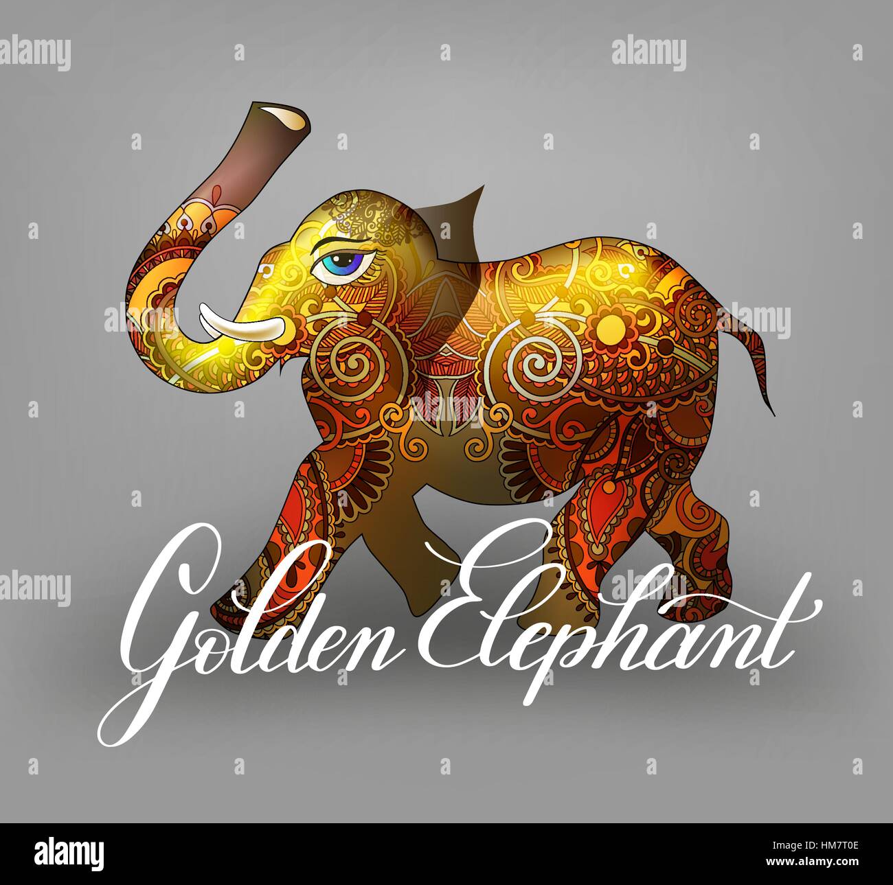 L'éléphant d'or 3D de vecteur illustration décorative Illustration de Vecteur
