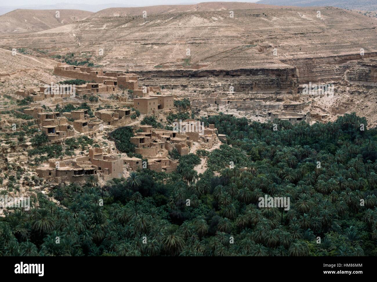 Village et palmeraie entre Batna et Biskra, Algérie. Banque D'Images