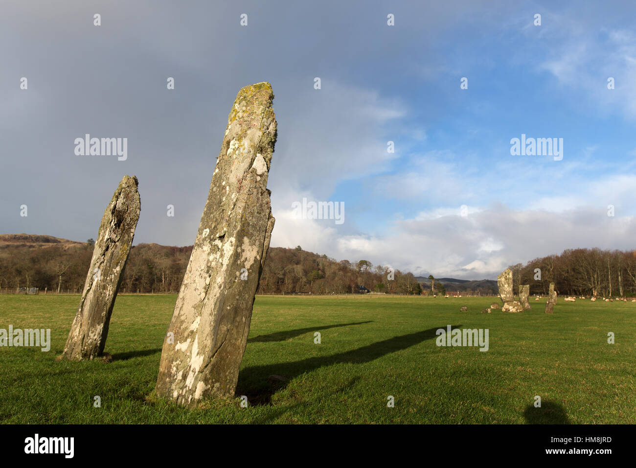 Nether Largie Standing Stones, Kilmartin, en Écosse. Vue pittoresque du Nether Largie historiques menhirs. Banque D'Images